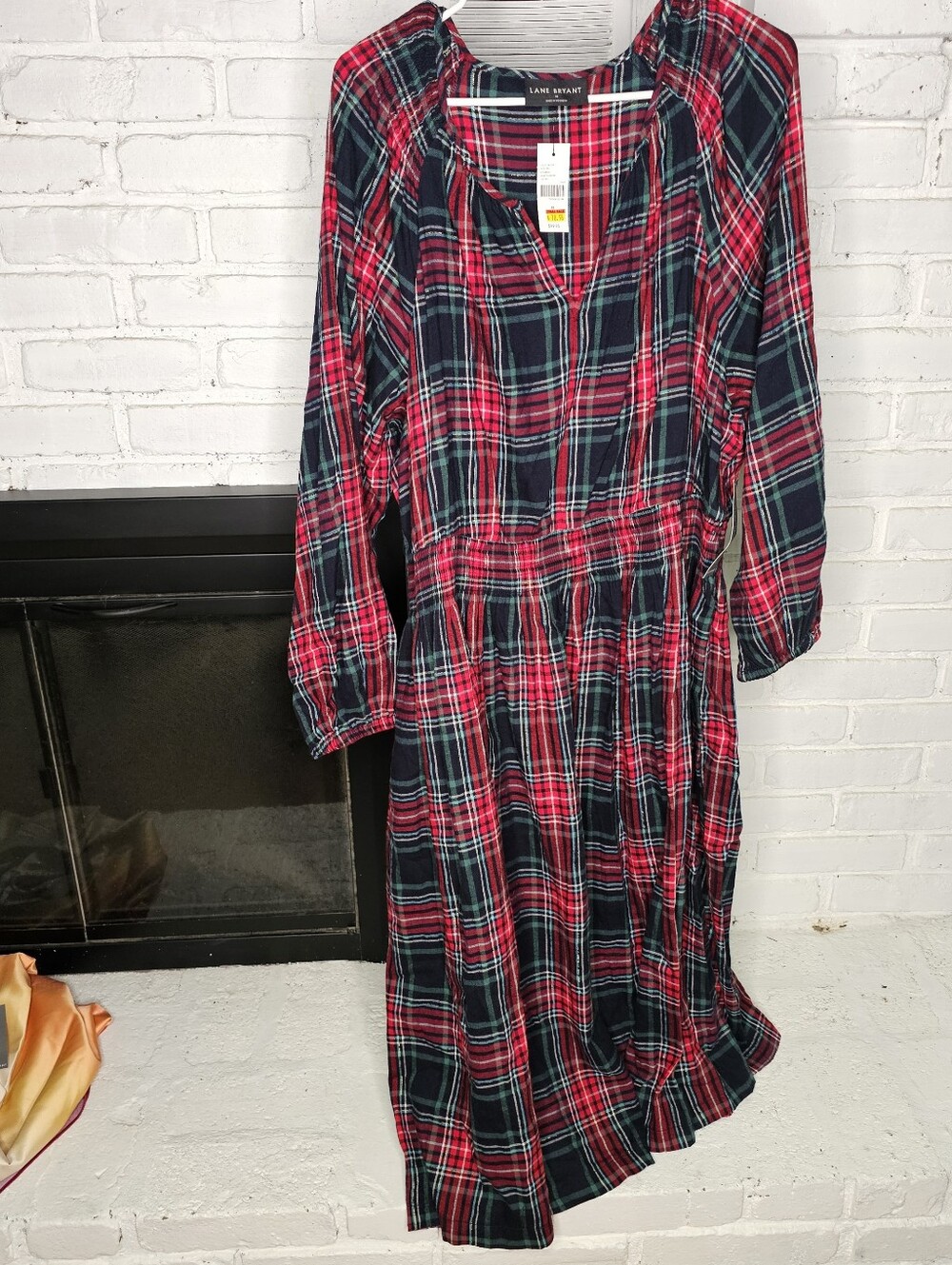 Lane Bryant Red and Black Plaid Button-Front Midi Dress